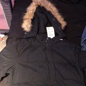 Wenven womens black coat with fur lined hood